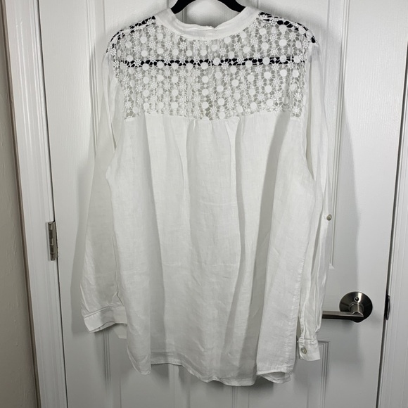 M Made in Italy white linen blouse with lace detail size XL - Picture 4 of 9
